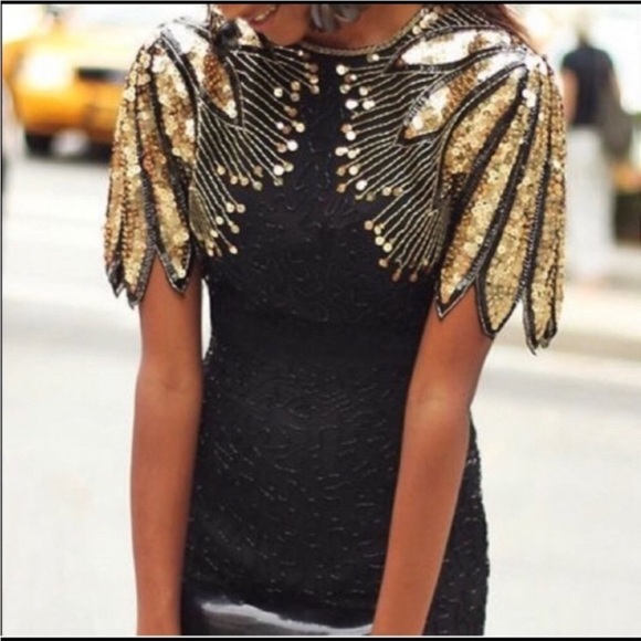 Dresses & Skirts - Gold Black Dress Sequin Statement Mini